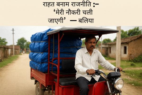 राहत बनाम राजनीति :- ‘मेरी नौकरी चली जाएगी’— बलिया में राहत सामग्री पर बवाल, जाने क्या है पूरा मामला